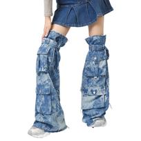 Women Harajuku Over the Knee Denims Tie Dye Leg Warmers Punk Buckled Strap Leg Covers Socks Baggy Leg Sleeves Streetwear 1
