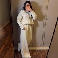 Cross-border lazy wind sweater women's 2025 early autumn new hooded high-waisted zipper jacket top casual pants two-piece set XS abrikosas