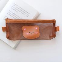 Stationery School Supplies Kawaii Pencil Bag Storage Bags Mesh Pencil Case Bear Pencil Bags B