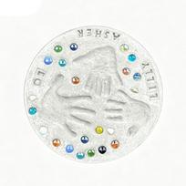 Handprint Stepping Stone Mold Kit,Reusable Round Mold with Stamps & Colored Stones,Personalized Keepsake for Family Pet Memorial Garden Decor 14 inches gray