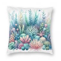 Seaweed Coral Reef Beach Coastal Square Pillowcase Polyester Linen Velvet Pattern Zip Decorative Pillow Case Home Cushion Cover 30x30cm