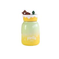 Soft And Cute Lazy Bear Insulated Cup 304 Stainless Steel Large Capacity With Straw 370ML geltona