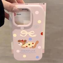ins Color Polka Dot Dachshund for Apple 16/17Promax Mobile Phone Case IP15 Glutinous Rice Liquid 14 Niche IPhone17ProMax