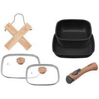 Iris Ohyama Detachable Handle Frying Pan IH Gas Stove 24cm Compact Easy Black Skillet Coat Lightweight Set, 6-Piece Set, & Compatible, & 20cm,