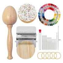 DIY Crafts Sock Darning Kit Weaving Loom Portable Darning Egg for Socks 50 Color Threads Wooden Base Small Looms Weaving Tool