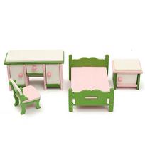 „Pasidaryk pats“ rankų darbo lėlių namelis miniatiūrinis miegamojo medinių baldų komplektas Dovanos vaikams Vaikų vaidmenų apsimetimas 4pcs a set