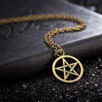 Pentagram Sun Evil Power Supernatural Supernatural karoliai, filmų priedai auksas