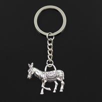 Madingas 30 mm raktų pakabukas Metalinis raktų pakabukas Raktų pakabukas Juvelyriniai dirbiniai Antikvariniai bronza padengti asilas Burro 33x30 mm pakabukas sidabras