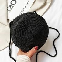 Yogodlns mados apvalūs šiaudiniai krepšiai moterims Vasaros austas paplūdimio krepšys Rankų darbo kryžminis pečių krepšys Bohemia Messenger Bag rankinė 16.5x8x16.5cm juoda