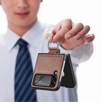 Tikslus iškirptas matinės odinis telefono dėklas, skirtas Samsung Galaxy Z Flip 4 5g Flip4 Flip3 Flip 3 Finger Ring mobiliojo telefono dangtelis for Samsung Z Flip 4 ruda