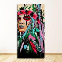 Su plunksnų plakatais ir spaudiniais svetainės sienų dekorui Pop Art Indėnų mergaitės drobės meno sienų tapyba Akvarelinė indėnė 20cm×40cm No Frame