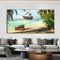 Kraštovaizdis Piratai Laivas Tropical Island Palm Tree Drobė Tapyba Plakatai ir spaudiniai Sienos Menas Nuotraukos Svetainės dekoras Be rėmelio 20cm×40cm NoFrame gray