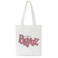 Bratz Harajuku raidės moteriška drobės pirkinių rankinė, laisvalaikio, didelės talpos, animacinio stiliaus moteriška rankinė, Harajuku Kpop Kawaii Y2k peties rankinės 24*26cm white