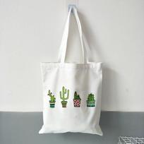 Cactus Plant Tote Bag Ladies Canvas Shopping Bags Travel Bag Handbag Graphic Cute Foldable Tote Large Capacity 24*26cm white
