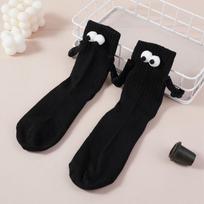 Unisex Juokingos Magnetinės Vidutinio vamzdelio Kojinės Pora Merginos Kojinės Moteriškos Mielos Laikančios rankas Medvilninės Kojinės Juoda Balta Embroidery eyes gray