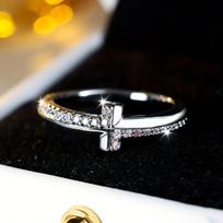 Dazzling Cross Ring Bride Engagement Vestuvinės juostos žiedas, dydis 6-10 7 sidabras