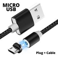 Magnetinis USB kabelis 2.4 ir mikro USB laidai greitam C tipo įkrovimui Apvalus magnetinis įkrovimo laidas 360 laipsnių Micro juoda