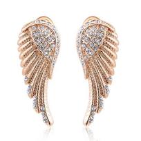 Women's 9K Angel Wings Crystal Ear Studs Luxury Earrings Jewelry rožinio aukso spalvos