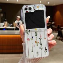 Gėlėtas skaidrus 2 vnt sulankstomas telefono dėklas, skirtas Samsung Galaxy Z Flip6 Flip5 Flip4 Flip3 smūgiams atsparus minkštas tpu skaidrus galinio dėklo dangtelis Samsung Z Flip6