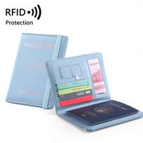 Moterys Vyrai RFID senoviniai verslo paso dangteliai Daugiafunkcis ID banko kortelės PU odinis piniginės dėklas Kelionių priedai 1PCS mėlyna