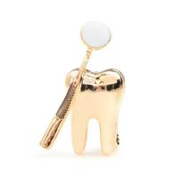 Auksinės spalvos Dantų veidrodinės sagės Personality Style Doctor Dentist Sagės Smeigtukai beige
