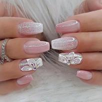 24pcs/set Press On Nails Short Fake Nails Nude Ballerina Acrylic Nails  Pinkish Gradient False Nails 1pc Nail File And 1sheet Adhesive Tabs Included gray