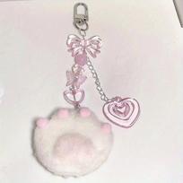 Mielas pliušinis kačių letenų pakabukas raktų pakabukas Y2K Sweet Star Pink Heart Bowknot mobiliojo telefono pakabukas akrilo raktų pakabukas