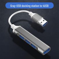 USB 3.0 Type-C Laptop Expansion Hub: One-to-Four Dock USB pilka spalva
