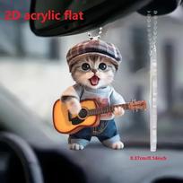 Žavus akrilinis plokščias 2D gitaros, katės, automobilio veidrodėlio ornamentas – namų ir transporto priemonės dekoracija, mokyklinės kuprinės pakabukas