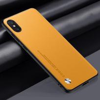 Prabangus PU odos dėklas Xiaomi Mi 8 Pro galiniam dangteliui Matinis silikoninis smūgiams atsparus visiškos apsaugos dėklas telefonui Xiaomi 8 Mi8 Pro Mi 8 Pro geltona