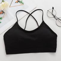 Sports Bra Women's Cross Shoulder Strap Sports Bra Yoga Navel Top Gym Fitness Tube Top Breathable Beauty Sexy Bra Back One Size juoda