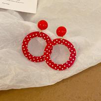 Vintage Red Polka Dot Geometric Earrings: Japanese, Korean, & Hong Kong Style