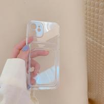 HD Transparent Phone Case For iPhone 15 14 13 11 12 Wallet Card Holder  Thin Soft TPU Back Cover 15PROMAX skaidri
