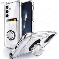 Smūgiams atsparus skaidrus dėklas su žiedu-laikikliu Samsung A07 A17 A56 A36 A36 A16 A05 A15 A25 A35 A55 A54 A34 A14 A52 kortelės lizdui minkštas dangtelis for Samsung A17 juoda