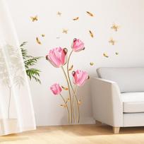 Kūrybiškas kiniško stiliaus tulpių sienų lipdukas, lipnus, elegantiškas imituotos gėlės lipdukas miegamojo, lovos, TV fono sienos dekorui 60x90cm