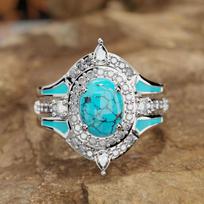 Madingas retro turkio spalvos krištolo žiedas moterims bohemiško sidabro spalvos žiedų rinkinys Boho Jewelry 3 dalių rinkinys 6