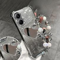 Glitter Shockproof Plating Flower Mirror Bracelet Case for Xiaomi POCO X7 X6 X5 X3 NFC Redmi Turbo 4 3 Pro A5 A3 Silicone Cover Redmi A3 violetinė
