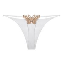 Seksualios moteriškos stringai su drugelių siuvinėjimu Bikini kelnaitės Moteriški medvilniniai apatiniai T formos kelnaitės EMA M balta