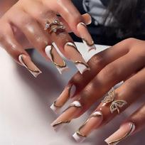Press on Nails French Tip 3D Nail Stickers Long Square Artificial Acrylic False Nails Easy Application Tools Included 1
