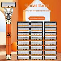 German Imported 6-Blade Men's Manual Shaving Razor for Face and Beard War Horse Handle: 1 Handle (Handle Only)
