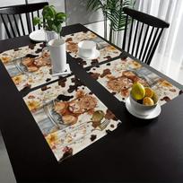 Set of 4/6, Adorable Cow Print Placemats, 100% Linen Square Table Mats, Hand Wash, Farm Highland Cow Restaurant Decor, Floral Kitchen Table Decoration 1pcs