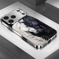 Juodo ir balto žirgo rašto grūdinto stiklo dengtas telefono dėklas, skirtas iPhone 17 16 15 14 13 12 11 Pro Max 16 Plus 17 Air Cover iPhone 15