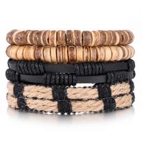 Bohemiškas daugiasluoksnis kokoso kevalo ir karoliukų drugelio odinis apyrankių rinkinys vyrams Leather Bracelet beige