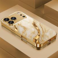 Auksinės Marmurinės Bangos Aukso Metaliniai Dažai Grūdinto Stiklo Telefono Dėklas Skirtas iPhone 17 Pro Max 11 12 13 14 15 16 Plus 17 Air 16E Dangtelis iPhone 14 Pro beige