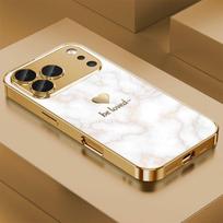 Marmuro Auksinis Širdies Raštas Auksinės Metalinės Dažų Stiklinis Telefono Dangtelis iPhone 17 Pro Max 11 12 13 14 15 16 Plus 17 Air 16E iPhone 13 Pro Max beige