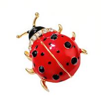 Fashion Enamel Ladybug Crystal Brooch Cute Insect Pins Badge Accessory for Women raudona