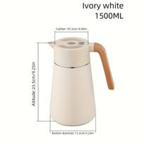 1pc Stainless Steel Insulated French Press with Wooden Handle,1.5L Large Capacity Winter Hot Water , 304 Stainless Steel, Office Coffee Maker 1500ml