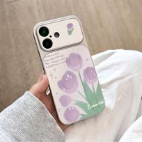 ins purple tulip is suitable for Apple 17 mobile phone case iPhone15promax all-inclusive 16Pro leather pattern anti-drop. Apple 11