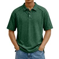 Men Short Sleeve Polo Shirt Classic Fit Three Button Placket Soft Knit Fabric Casual Collar Top L