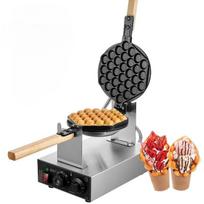 1400W 2 Pans Commercial Egg Bubble Waffle Maker Rotatable  & Wooden Handles Non-Stick Stainless Steel Bubble Puff w/180°
